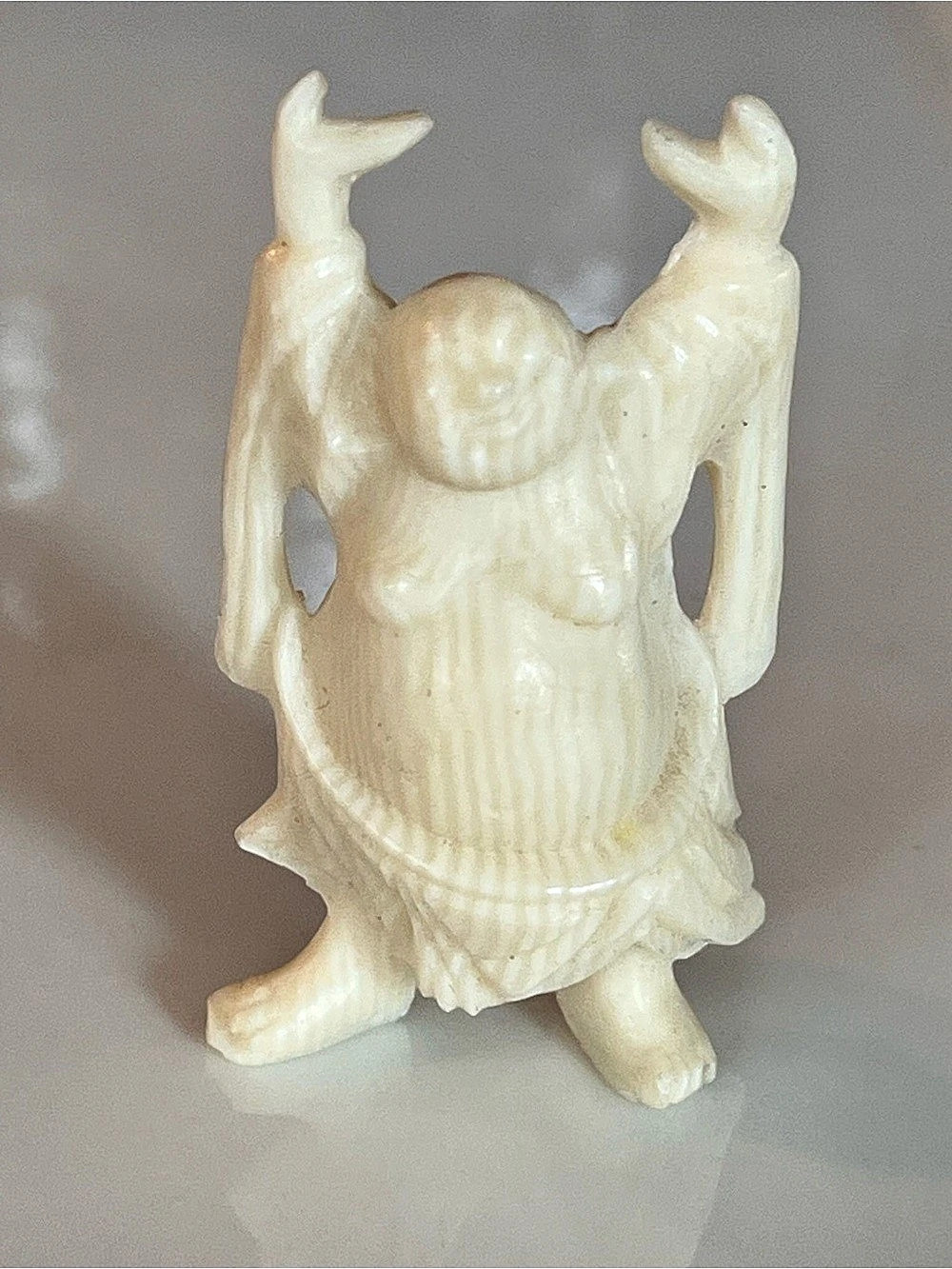 Cream Colored Buddha Holding Hands Up Figurine Sculpture